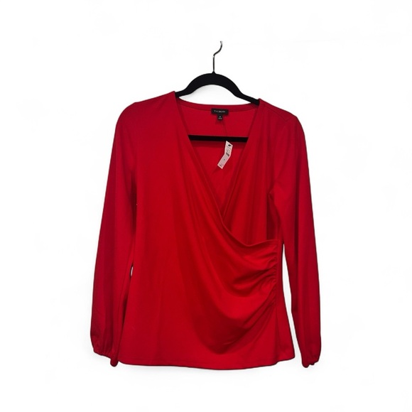 Talbots Women’s faux wrap blouse top long sleeve red Size Medium NWT - Picture 2 of 8